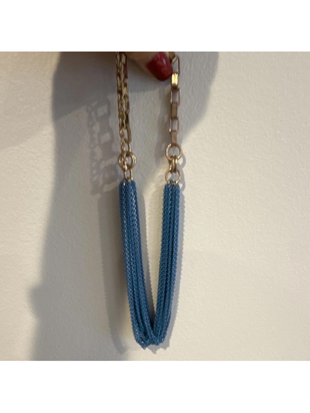 Gold Chain Necklace with Blue Multi-Strand Pendant